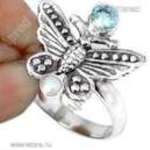 Pillangós ezüst gyűrű kék topázzal és gyönggyel fotó