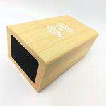 Fából készült sztereó bluetooth hangszóró vezeték nélküli töltő funkcióval, világosbarna fotó