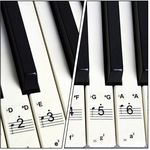 Átlátszó zongorabillentyűzet matricák, fekete-fehér fotó