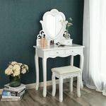 Vintage fésülködőasztal kisszékkel - 75x40x138 cm - fehér fotó