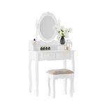Sminkasztal tükörrel, székkel és 4 fiókkal - fehér fotó