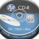 CD-R lemez, 700MB, 52x, 10 db, hengeren, HP fotó