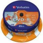 DVD-R lemez, nyomtatható, matt, ID, 4, 7GB, 16x, 25 db, hengeren, VERBATIM fotó