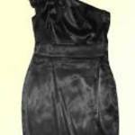 fekete szatén fodros 1 vállú ruha Amisu 42-s h: 100 cm mb: 95-104 cm fotó