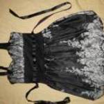 fekete fehér mintás csipkebetétes hagymaaljú selyem ruha Papaya S-s h: 82 cm fotó