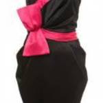 fekete pink szatén pántnélküli ruha 12-s Miss Sefridge h: 70 cm mb: 86-92 fotó