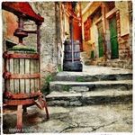 Kész kép feszítőkeretben, Vászonkép, Mediterrán udvar, szőlőprés, ingyen posta, 60x60 fotó