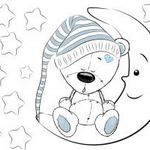 Fiú maci holdon ül csillagokkal, foszforeszkálós falmatrica | 18 db-os szett | 90 cm x 60 cm-től fotó