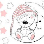 Lány maci holdon ül csillagokkal, fehér falmatrica | 18 db-os szett | 70 cm x 45 cm-től fotó