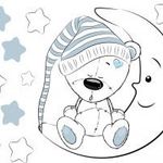 Maci holdon ül csillagokkal, fehér falmatrica | 18 db-os szett | 70 cm x 45 cm-től fotó