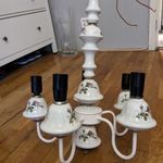 Vintage régiség, 5 karú mennyezeti függő lámpa , porcelán csillár , népies motívummal festett porcelán fotó