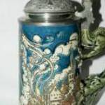 Mettlach antik fedeles sörös korsó Szent Flóriánnal díszítve fotó
