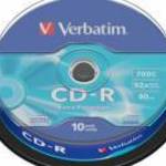 CD-R lemez, 700MB, 52x, 10 db, hengeren, VERBATIM "DataLife" fotó