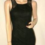 Bershka fekete csipke ujjatlan tunika mini ruha M fotó