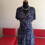 Betty Jackson Black elegáns kék fehér fekete rugalmas ruha / business ruha 14 / 40- 42 fotó