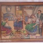 Kukoricamorzsoló konyhai életkép antik festmény fotó