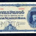 1926 50 pengő MINTA bankjegy UNC, lyukasztott. (24.01.01) fotó