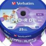 DVD+R lemez, kétrétegű, nyomtatható, no-ID, 8, 5GB, 8x, 25 db, hengeren, VERBATIM "Double Layer& fotó