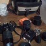 exakta hs 4 régi fényképező 3 teleobjektívvel táskával, tartozékokkal fotó