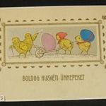 Antik Húsvéti képeslap csirkék talicskával - Pittius jelzett fotó