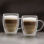 2 darab termo pohár duplafalú üveg csésze cappuccino - 350 ml fotó