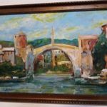 Demjén Attila, A mostar-i híd, gyönyörű régi olajfestmény, 1 forintról, minimálár nélkül. fotó