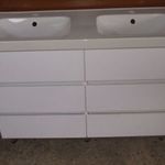 Új dupla mosdószekrény, álló fürdőszoba bútor, magasfényű fehér 6 fiók 123 cm fotó