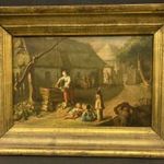 Antik biedermeier keretezett olajfestmény az 1800-as évek elejéről - 200 éves biedermeier életkép 2. fotó