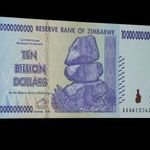 1 Ft-ról! Hiperinfláció !! UNC 10 milliárd /10 billion Zimbabwe hajtatlan !! 2008*Gyűjteményből fotó