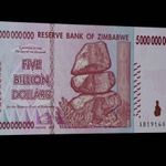 1 Ft-ról! Hiperinfláció !! UNC 5 milliárd / 5 billion Zimbabwe hajtatlan !! 2008*Gyűjteményből fotó
