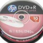 DVD+R lemez, kétrétegű, 8, 5GB, 8x, 10 db, hengeren, HP fotó