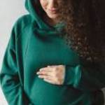 Anyasági oversize kismama és szoptató pulóver milk & love zöld fotó