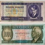 500 és 1000 Forint bankjegy (F) (1990, 1996). 1 Ft-os licit! (101) fotó