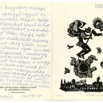 Kopasz Márta (1911-2011) ex libris grafika, A kis herceg hazarepül és Szeged kompozíció, linómet fotó