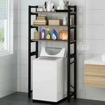 Elite Home 3 szintes, fém fürdőszobai polc felültöltős mosógép fölé fa polcokkal, fekete - 182 cm fotó