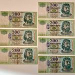 7 db 200 forint bankjegy LOT, KÜLÖNBÖZŐ ÉVSZÁM ÉS SORSZÁM (2005, 2006, 2007). 1 Ft-os licit! (97) fotó