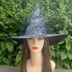 Boszorkány bársony kalap jelmez kiegészítő farsangra FEKETE-EZÜST fotó