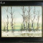 Vízparti fák télen, tempera festmény keret árban fotó
