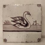 antik delfti porcelán csempe úszó hattyú madár motívum 18-19.század Delft nr. 248 fotó