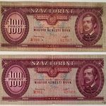 2 db 100 forint bankjegy, Rákosi címeres (1949) (VG/F). 1 Ft-os licit! (99) fotó