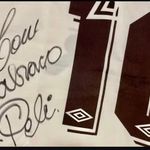 Aranycsapat, Pelé, dedikált, aláírt Santos mez, világbajnok, válogatott, foci, labda, mez fotó