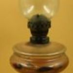 Antik fújt üveg /szakított/ petróleum lámpa, kézifestés , 31 cm magas cilinder nélkül, cilinder 22, 5 m fotó