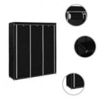 fekete szövet ruhásszekrény tárolórekeszekkel 150 x 45 x 176 cm (282453) fotó