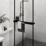 vidaXL fekete ESG üveg és alumínium zuhanyfal polccal 80 x 195 cm fotó