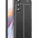 Szilikon telefonvédő (ütésállóság, bőr hatású, varrás minta) FEKETE Samsung Galaxy A55 5G (SM-A556) fotó