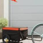 vidaXL fekete-narancssárga vas kerékpár-utánfutó 30 kg fotó