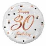 45 cm-es Happy 30 Birthday fehér rosegold elegáns fólia lufi fotó