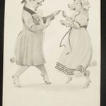 Ujévi képeslap táncoló malacokkal - litho fotó