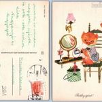 Boldog újévet! malac sminkasztallal. 1930 képeslap, képeslevelezőlap fotó