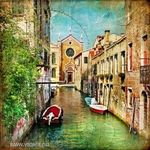 Ingyen posta, kész kép feszítőkeretben, Vászonkép, Olaszország, Velence, Utca, Víz, Csónak fotó
